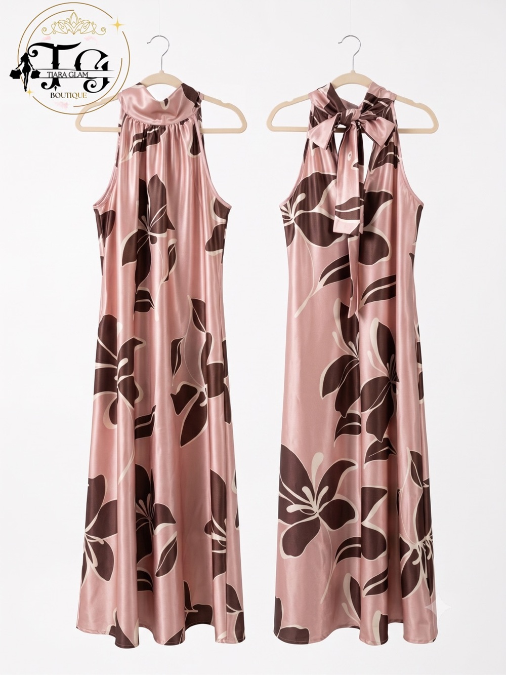 Pink Floral Halter Maxi Dress - Picture 1 of 3